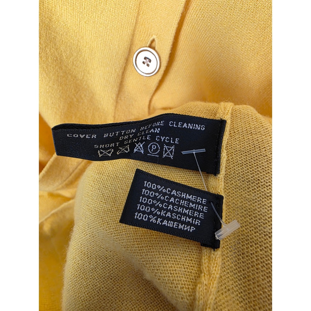 Ralph Lauren Womens Yellow Cashmere V Neck Button Front Cardigan Sweater Size S - Picture 8 of 8